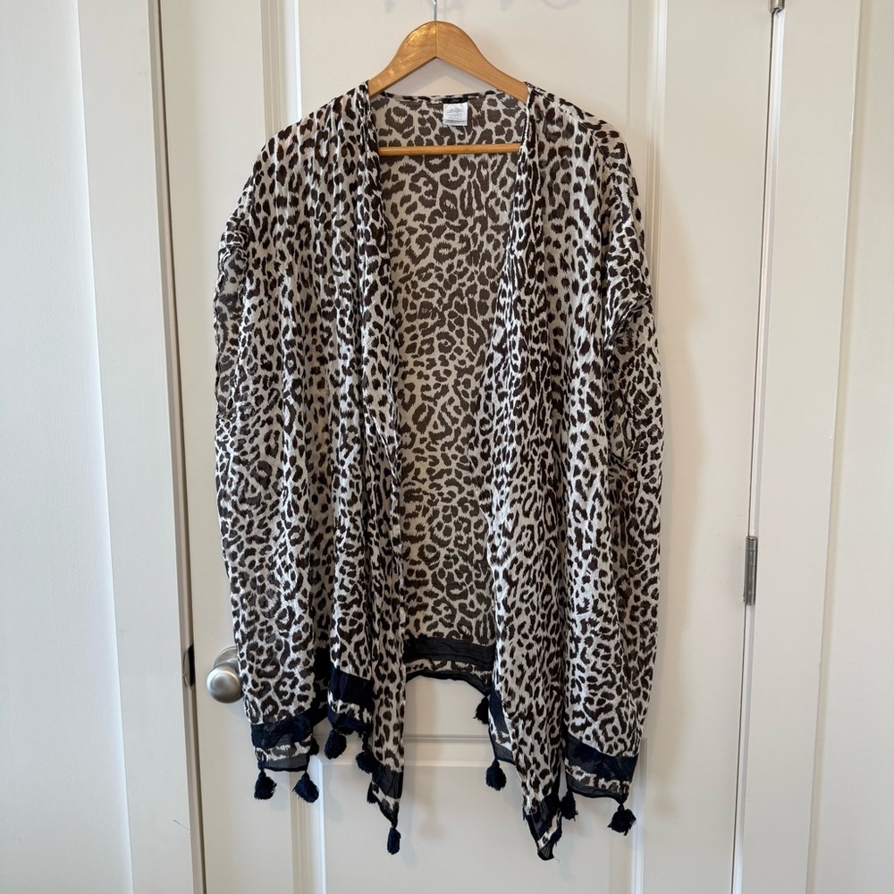 J.Crew Cheetah Print Swim Cover-Up One Size | Black Tassels | Beachwear